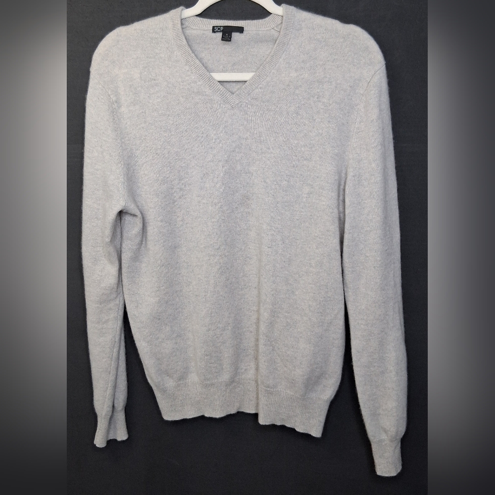 100% Cashmere V-Neck SCP Sweater Men's Light Gray Size S Preppy